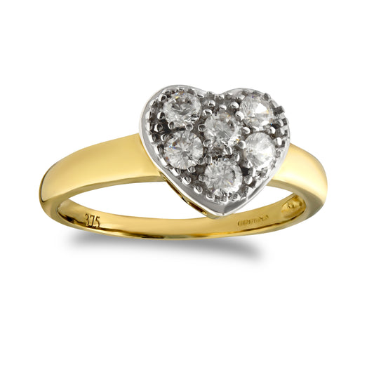 9ct 2-Colour Gold  CZ Pave Love Ring - JRN466