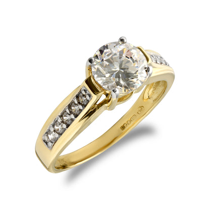 9ct Gold  CZ Solitaire Shoulder Set Engagement Ring - JRN468
