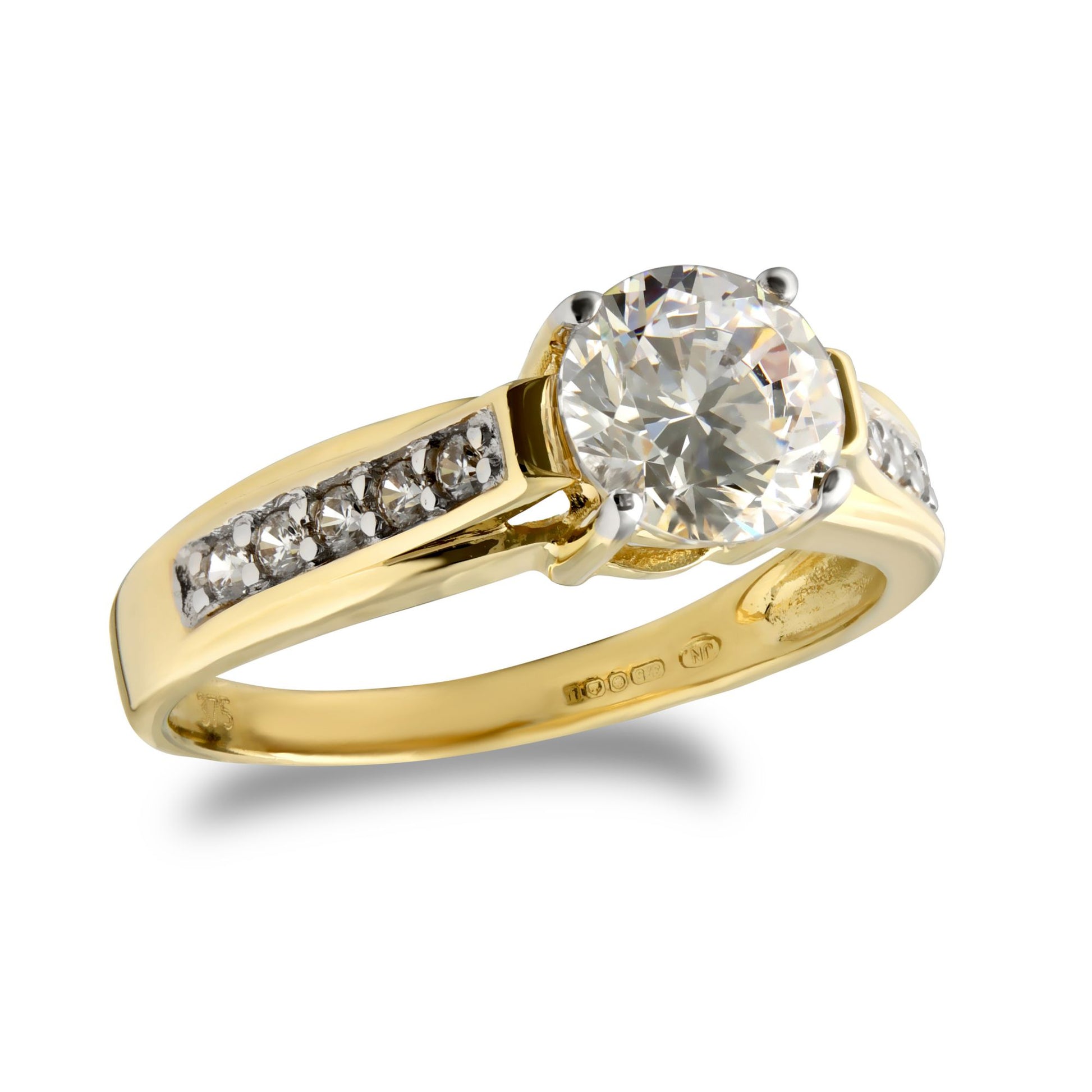 9ct Gold  CZ Solitaire Shoulder Set Engagement Ring 6.5mm 1 Carat - JRN468