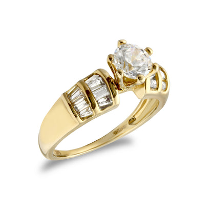 9ct Gold  CZ Solitaire Shoulder Set Engagement Ring - JRN470