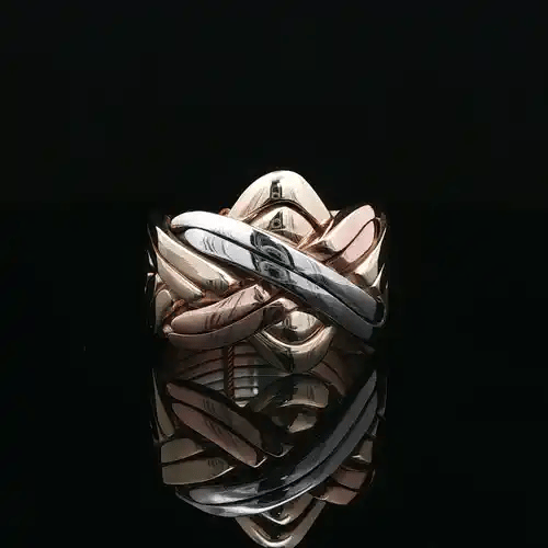 Mens Solid 9ct Yellow White and Rose Gold  8 Piece Puzzle Ring - JRN490