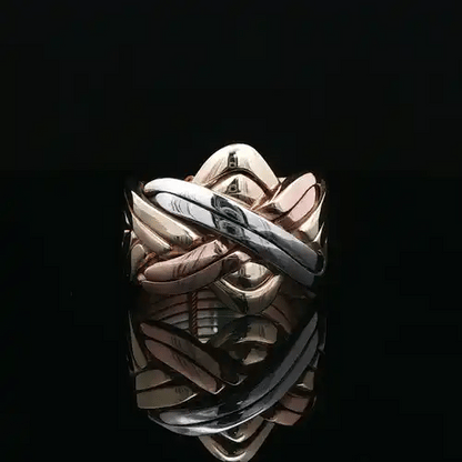 Mens Solid 9ct Yellow White and Rose Gold  8 Piece Puzzle Ring - JRN490