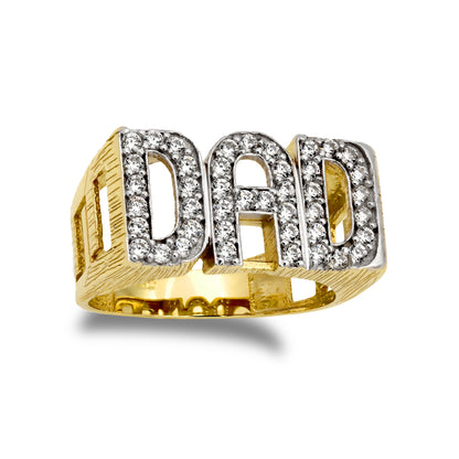 Mens 9ct Gold  CZ Curb Link Sides DAD Ring - JRN502