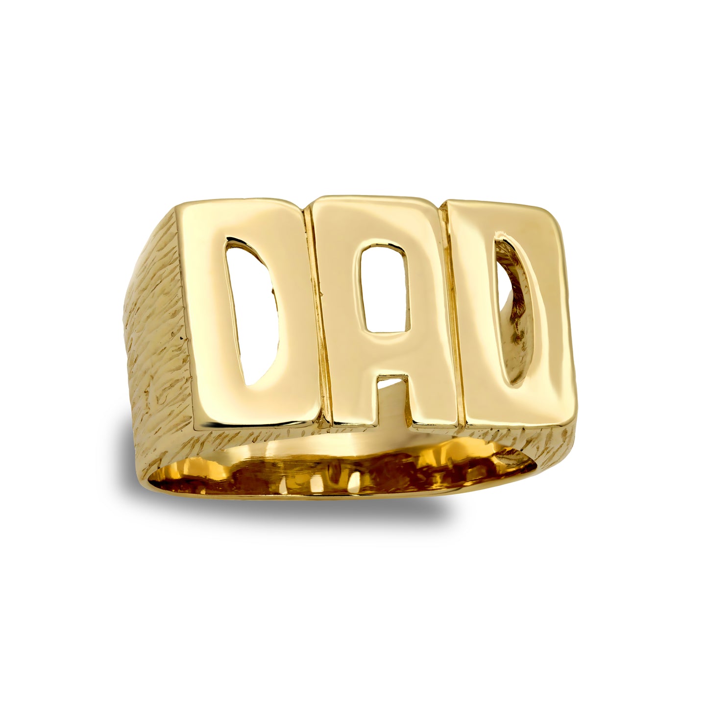 Mens Solid 9ct Gold  Barked Sides DAD Ring - JRN503