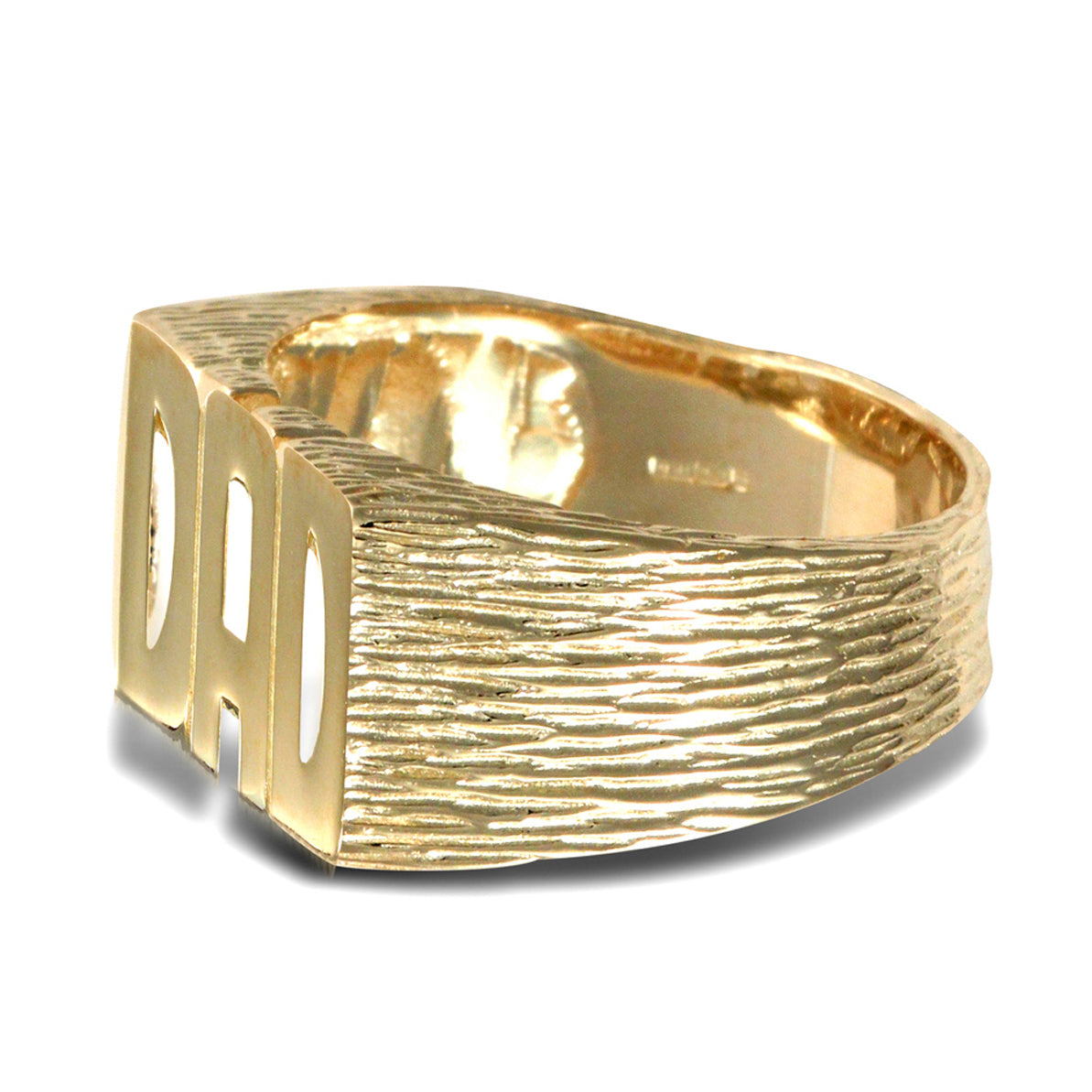 Mens Solid 9ct Gold  Barked Sides DAD Ring - JRN503