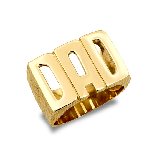 Mens Solid 9ct Gold  Barked Sides DAD Ring - JRN504