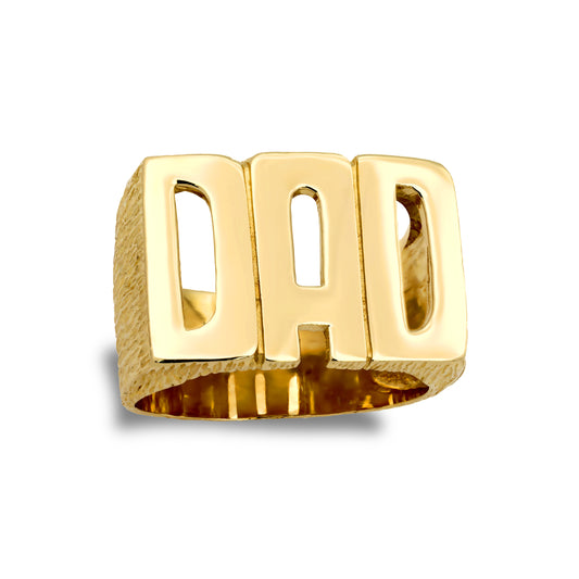 Mens Solid 9ct Gold  Barked Sides DAD Ring - JRN504