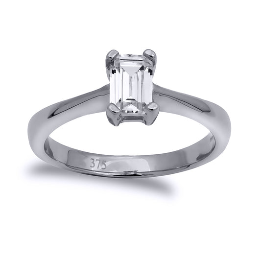 9ct White Gold  CZ Solitaire Engagement Ring - JRN506