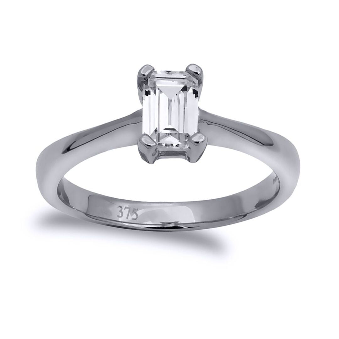 9ct White Gold  CZ Solitaire Engagement Ring 6x4mm 0.50cts - JRN506