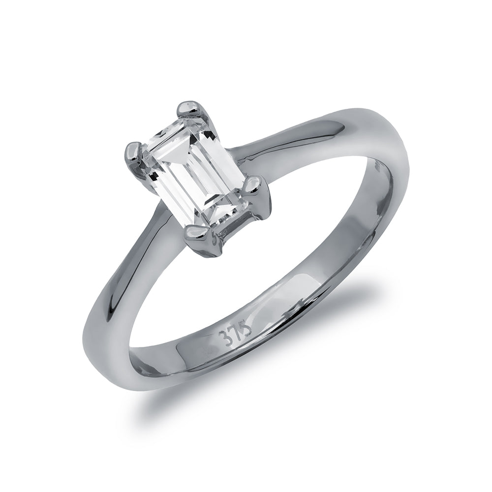 9ct White Gold  CZ Solitaire Engagement Ring - JRN506