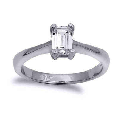 9ct White Gold  CZ Solitaire Engagement Ring 6x4mm 0.50cts - JRN506