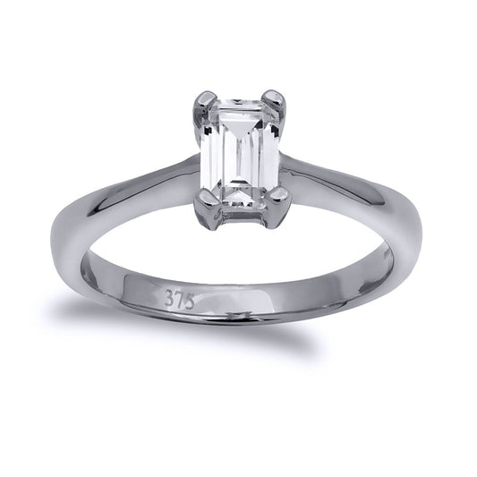 9ct White Gold  CZ Solitaire Engagement Ring 6x4mm 0.50cts - JRN506