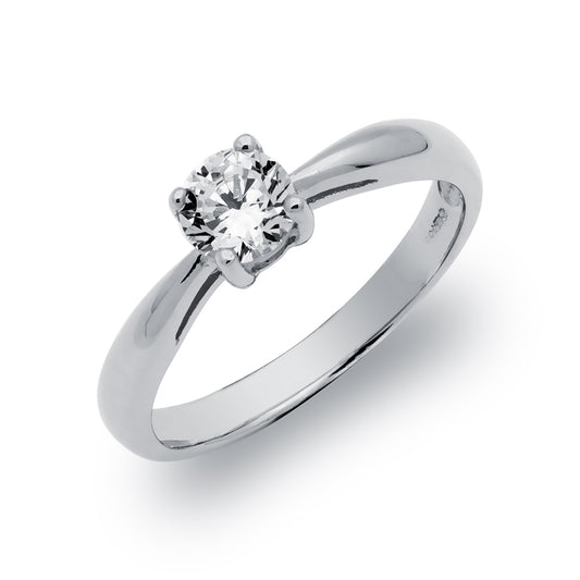 9ct White Gold  CZ Solitaire Engagement Ring - JRN509