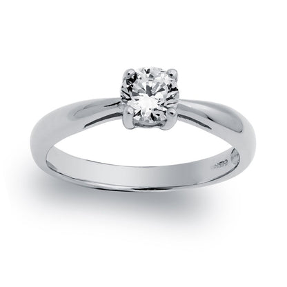 9ct White Gold  CZ Solitaire Engagement Ring 5mm 0.50cts - JRN509