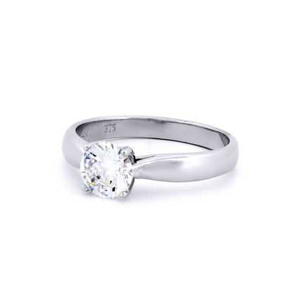 9ct White Gold  CZ Solitaire Engagement Ring 6.5mm 1.00cts - JRN510