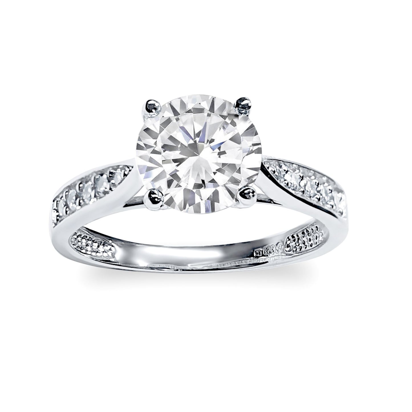 9ct White Gold  CZ Solitaire Shoulder Set Engagement Ring 7mm 1.25cts - JRN511