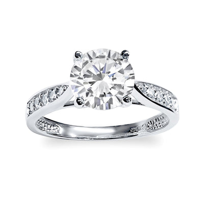 9ct White Gold  CZ Solitaire Shoulder Set Engagement Ring 7mm 1.25cts - JRN511