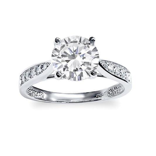 9ct White Gold  CZ Solitaire Shoulder Set Engagement Ring 7mm 1.25cts - JRN511