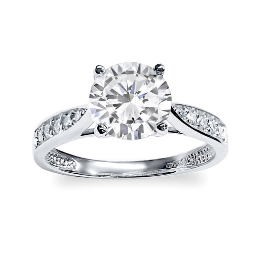 9ct White Gold  CZ Solitaire Shoulder Engagement Ring 7mm 1.25cts - JRN511