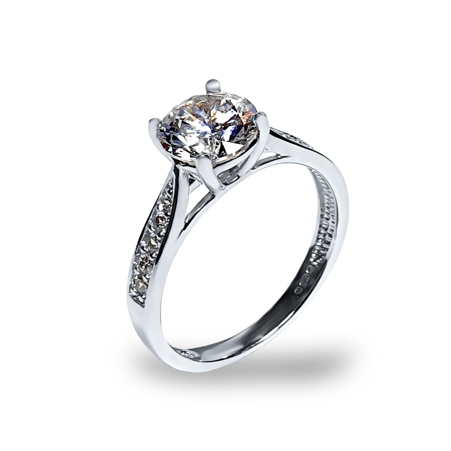 9ct White Gold  CZ Solitaire Shoulder Engagement Ring 7mm 1.25cts - JRN511