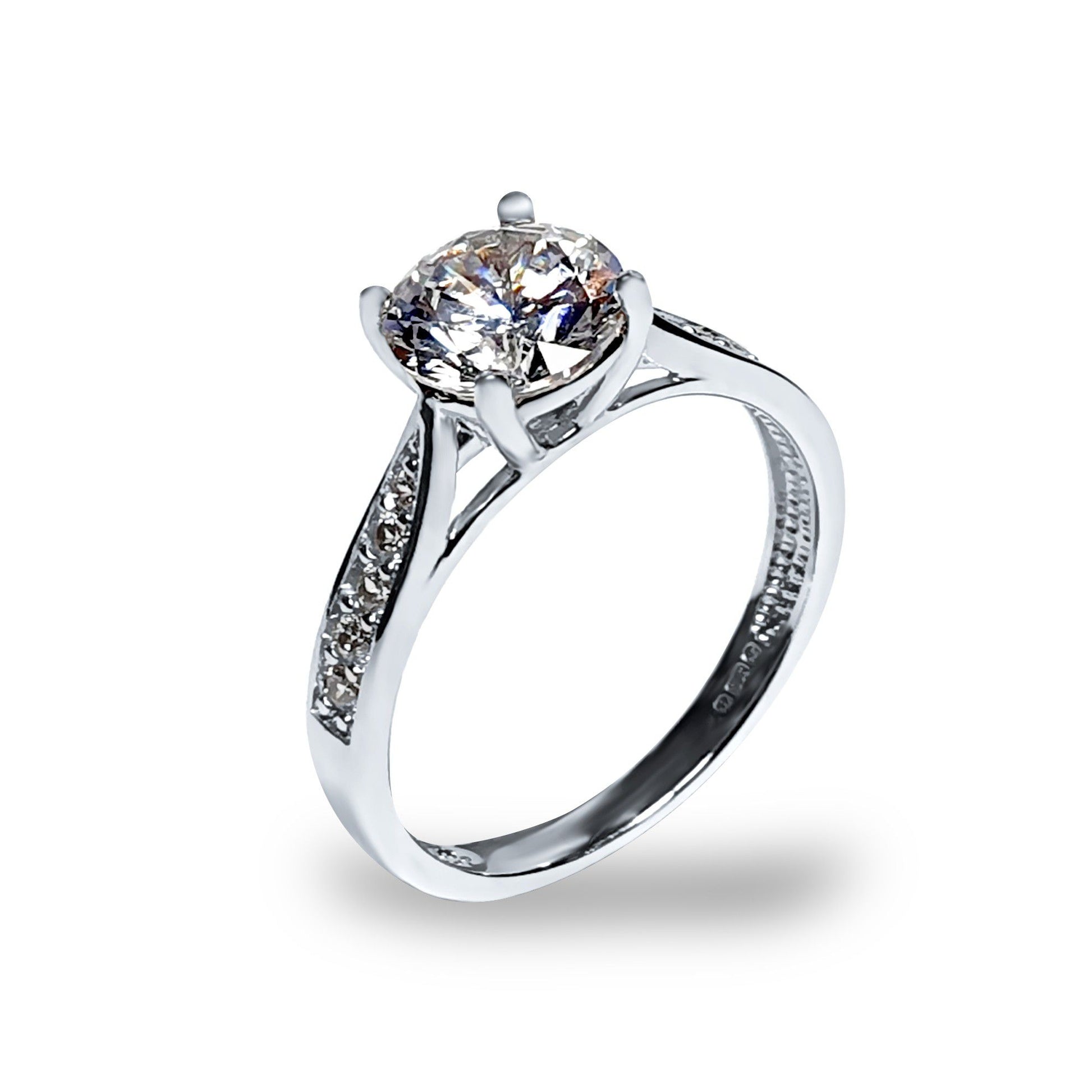 9ct White Gold  CZ Solitaire Shoulder Engagement Ring 7mm 1.25cts - JRN511