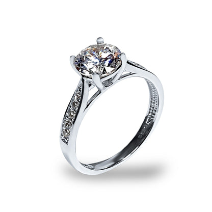 9ct White Gold  CZ Solitaire Shoulder Engagement Ring 7mm 1.25cts - JRN511