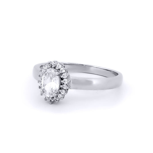 9ct White Gold  CZ Royal Princess Style Oval Cluster Ring - JRN516