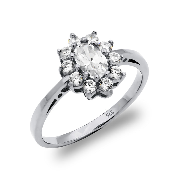 9ct White Gold  CZ Oval Cluster Engagement Ring - JRN517