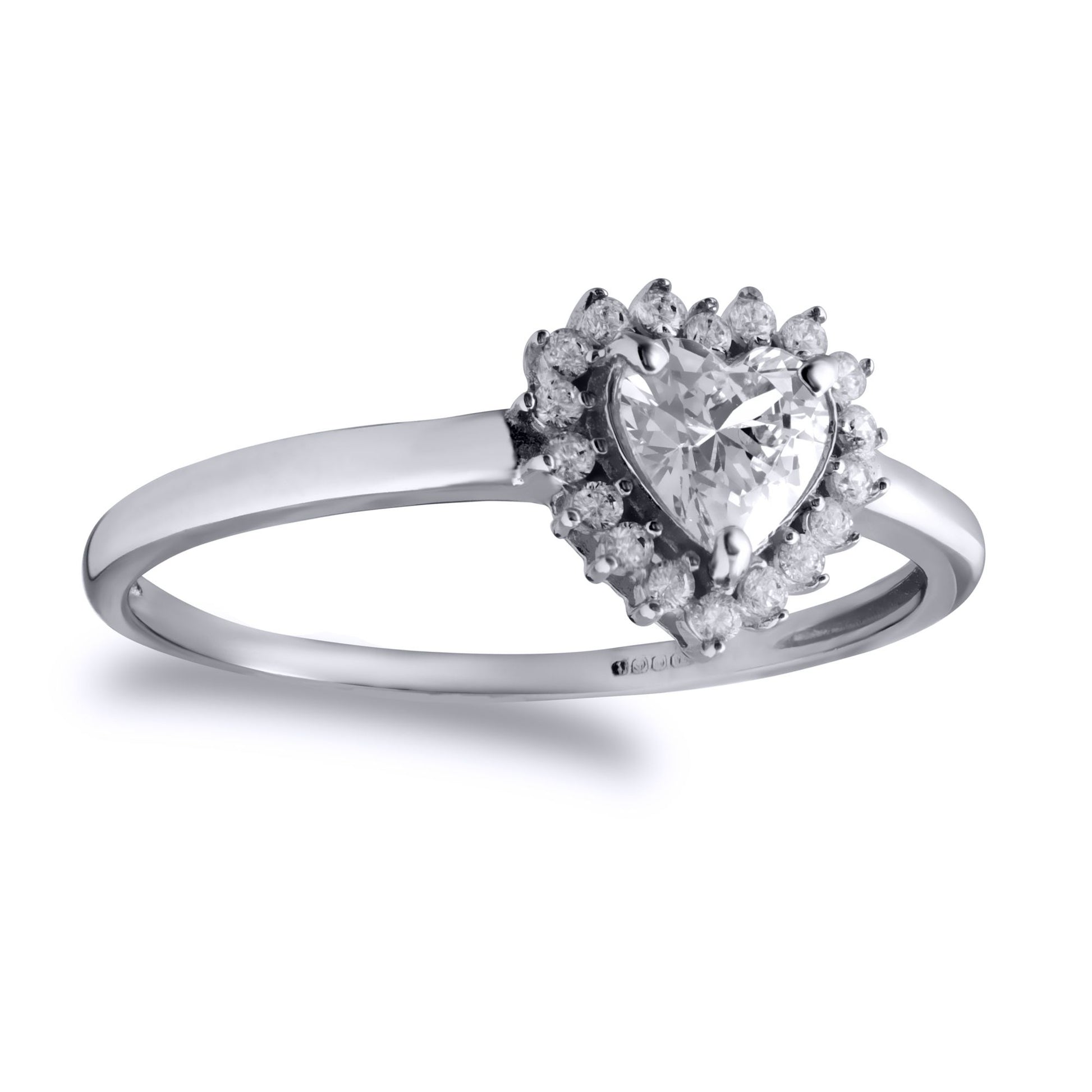 9ct White Gold  CZ Love Halo Cluster Ring 5mm 0.50cts - JRN518