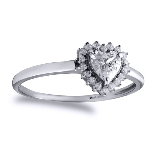 9ct White Gold  CZ Love Halo Cluster Ring 5mm 0.50cts - JRN518