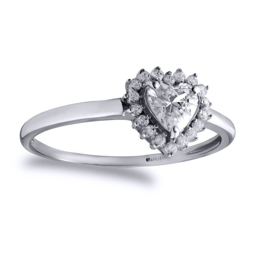 9ct White Gold  CZ Love Halo Cluster Ring 5mm 0.50cts - JRN518