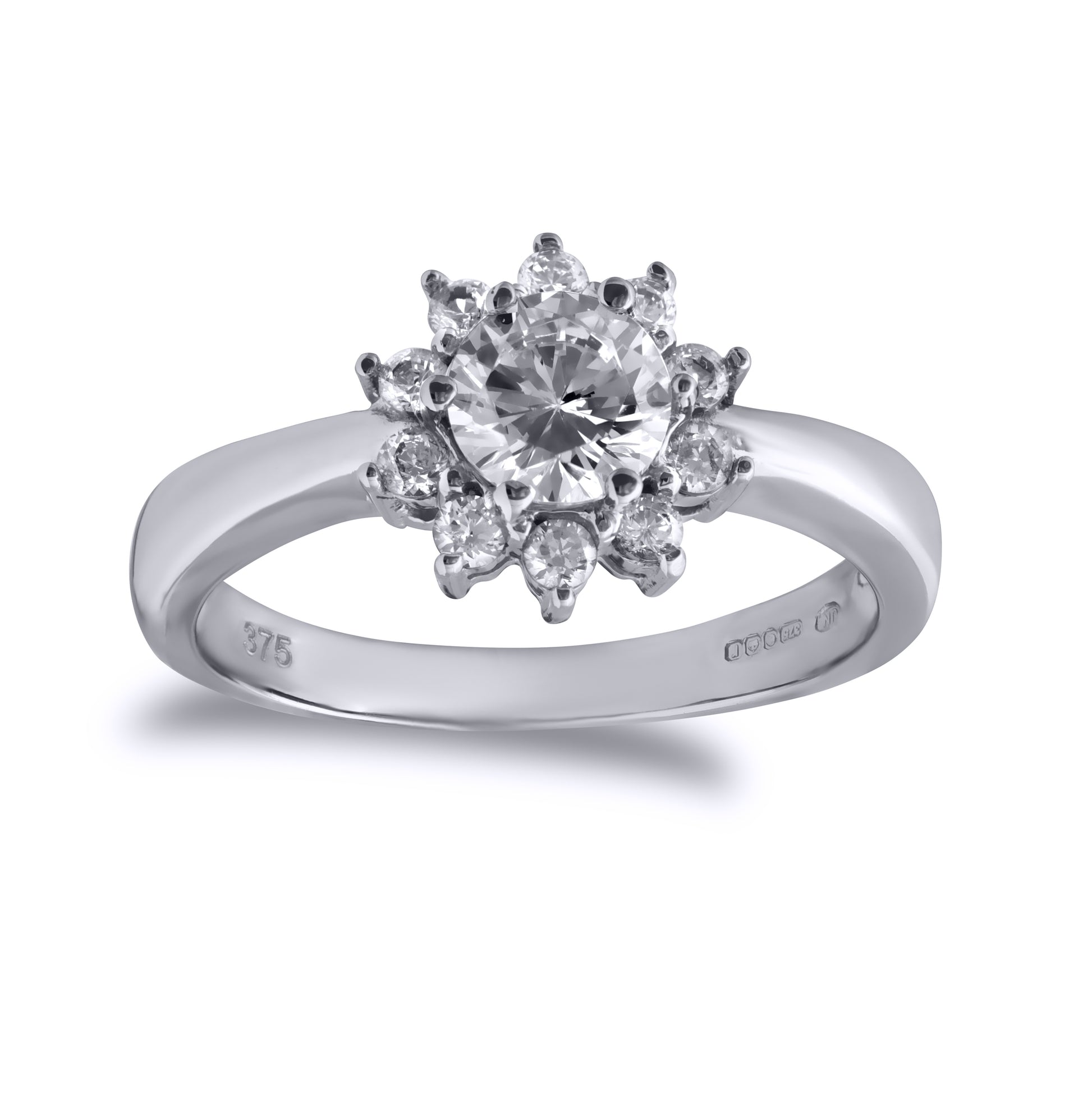 9ct White Gold  CZ Round Cluster Engagement Ring - JRN519