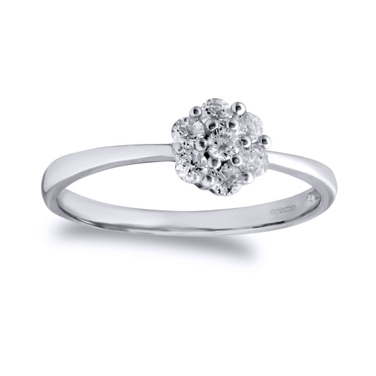 9ct White Gold  CZ 7 Stone Cluster Engagement Ring - JRN520