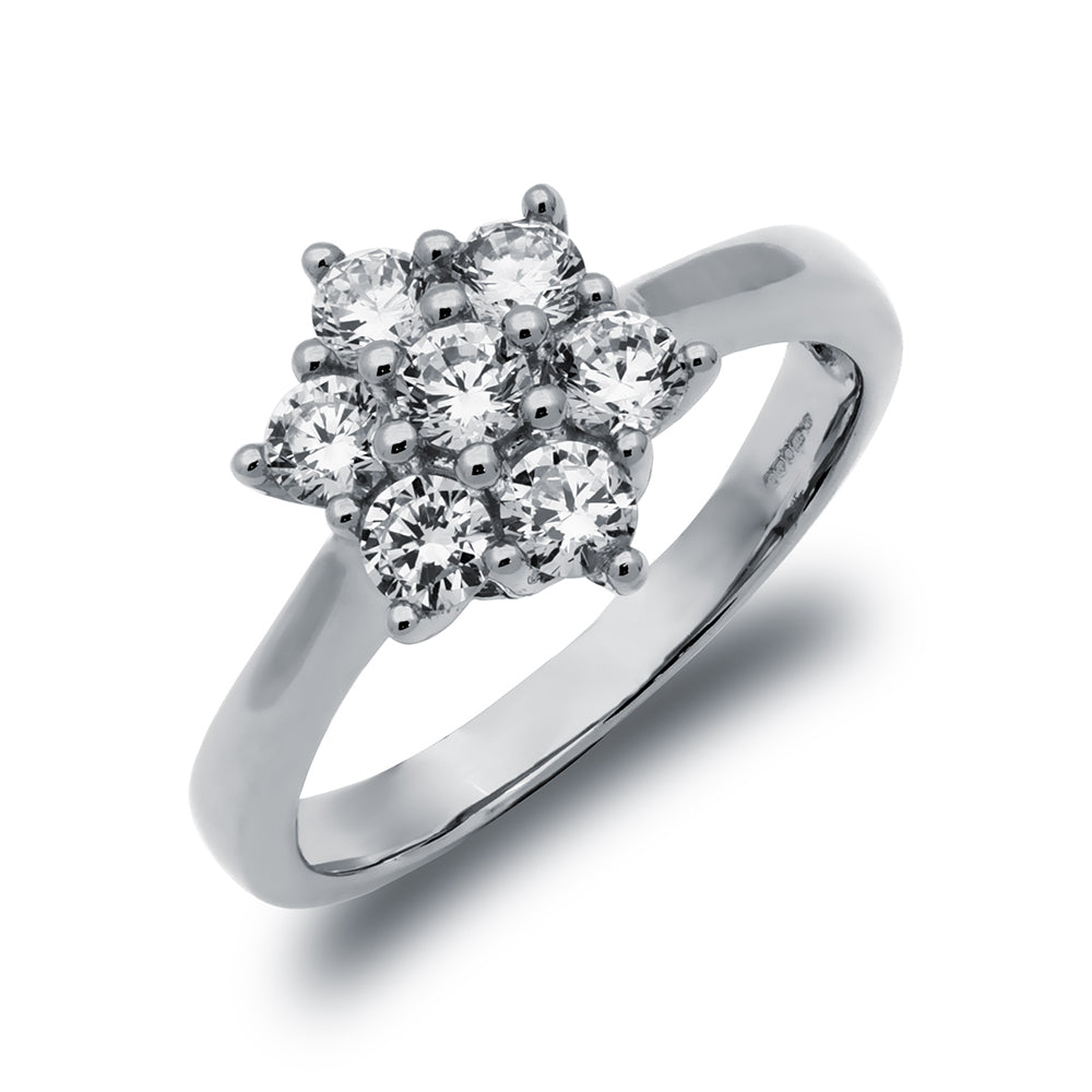9ct White Gold  CZ 7 Stone Cluster Engagement Ring - JRN521