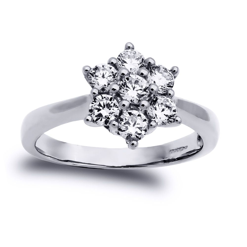 9ct White Gold  CZ 7 Stone Cluster Engagement Ring 1 Carat - JRN521