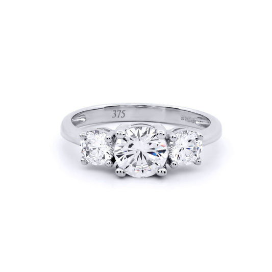 9ct White Gold CZ 3 Stone Trilogy Engagement Ring - JRN523