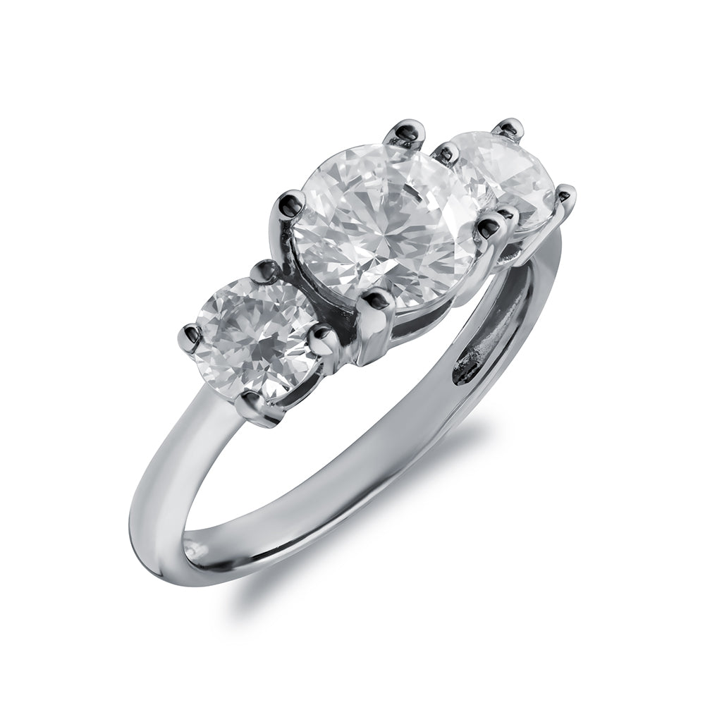 9ct White Gold  CZ 3 Stone Trilogy Engagement Ring - JRN523