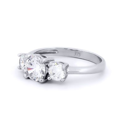 9ct White Gold  CZ 3 Stone Trilogy Engagement Ring - JRN523