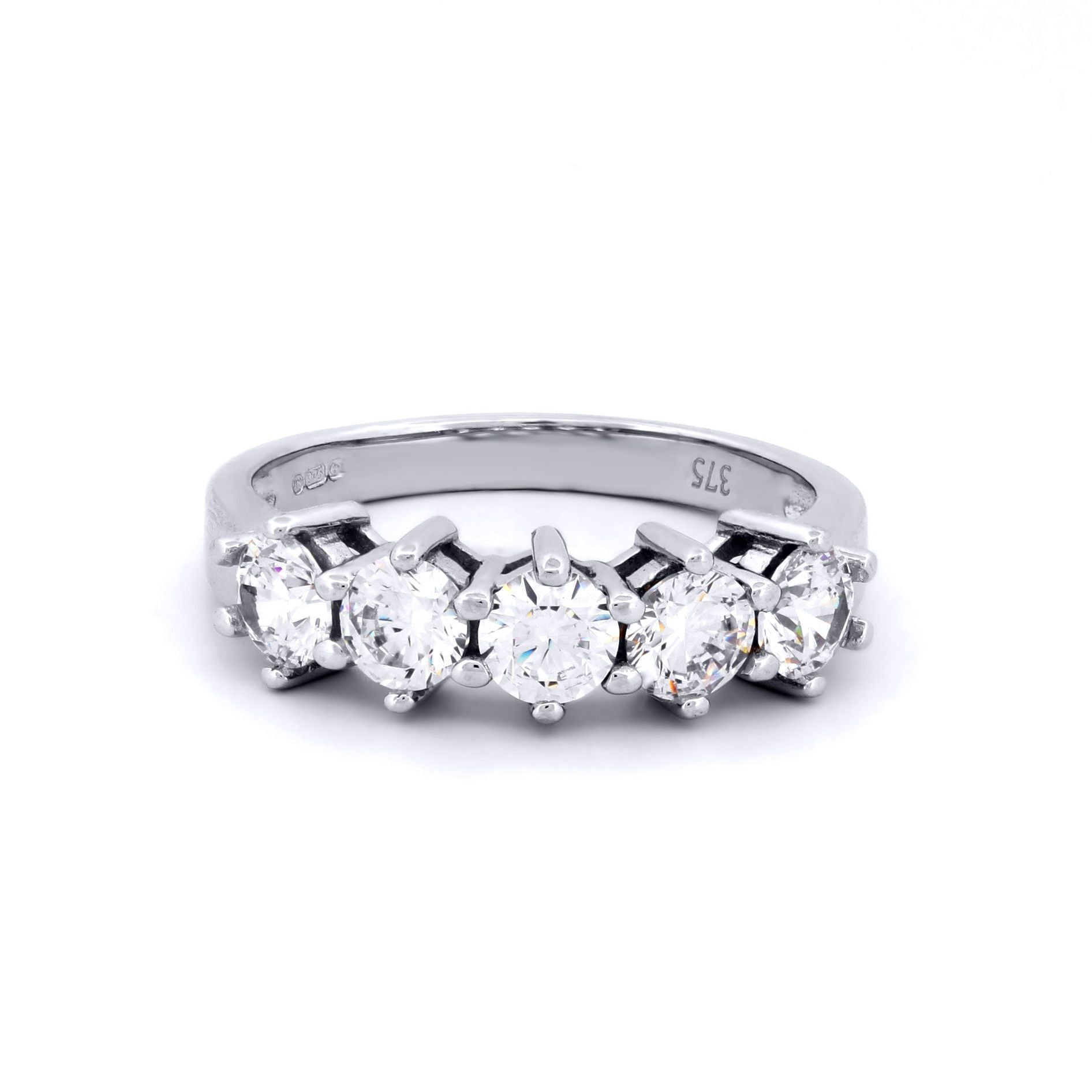 9ct White Gold  CZ 5 Stone Eternity Ring 4mm 1.25cts - JRN525