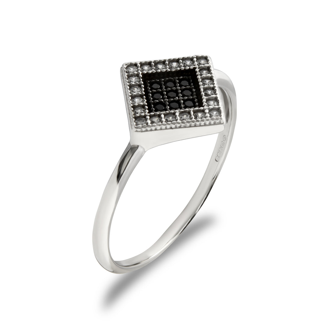 9ct White Gold  Black and White CZ Square Halo Style Ring - JRN530