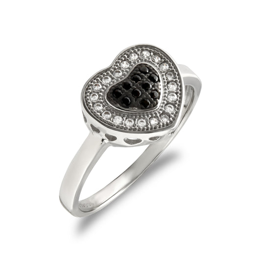 9ct White Gold  Black and White CZ Love Pave Ring - JRN531