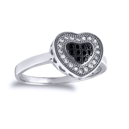 9ct White Gold  Black and White CZ Love Pave Ring - JRN531