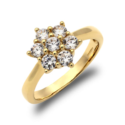 9ct Gold  CZ 7 Stone Cluster Engagement Ring - JRN536