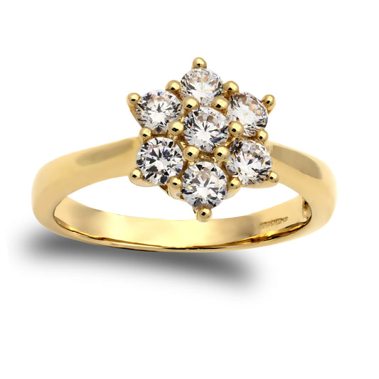 9ct Gold  CZ 7 Stone Cluster Engagement Ring - JRN536