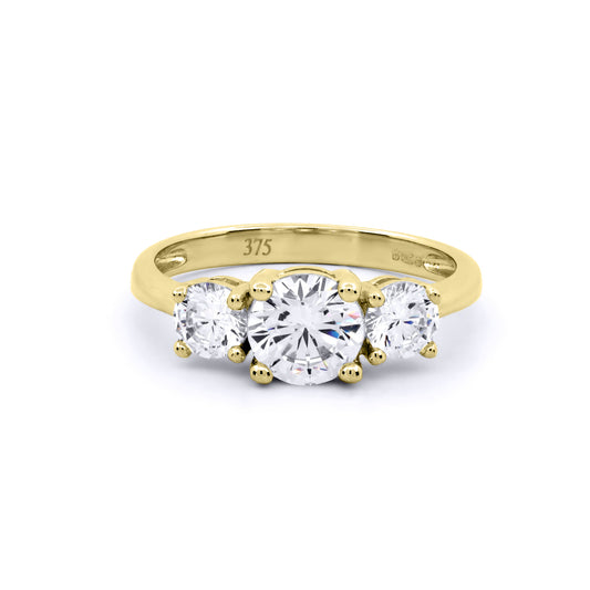 9ct Gold  CZ 3 Stone Trilogy Engagement Ring - JRN537