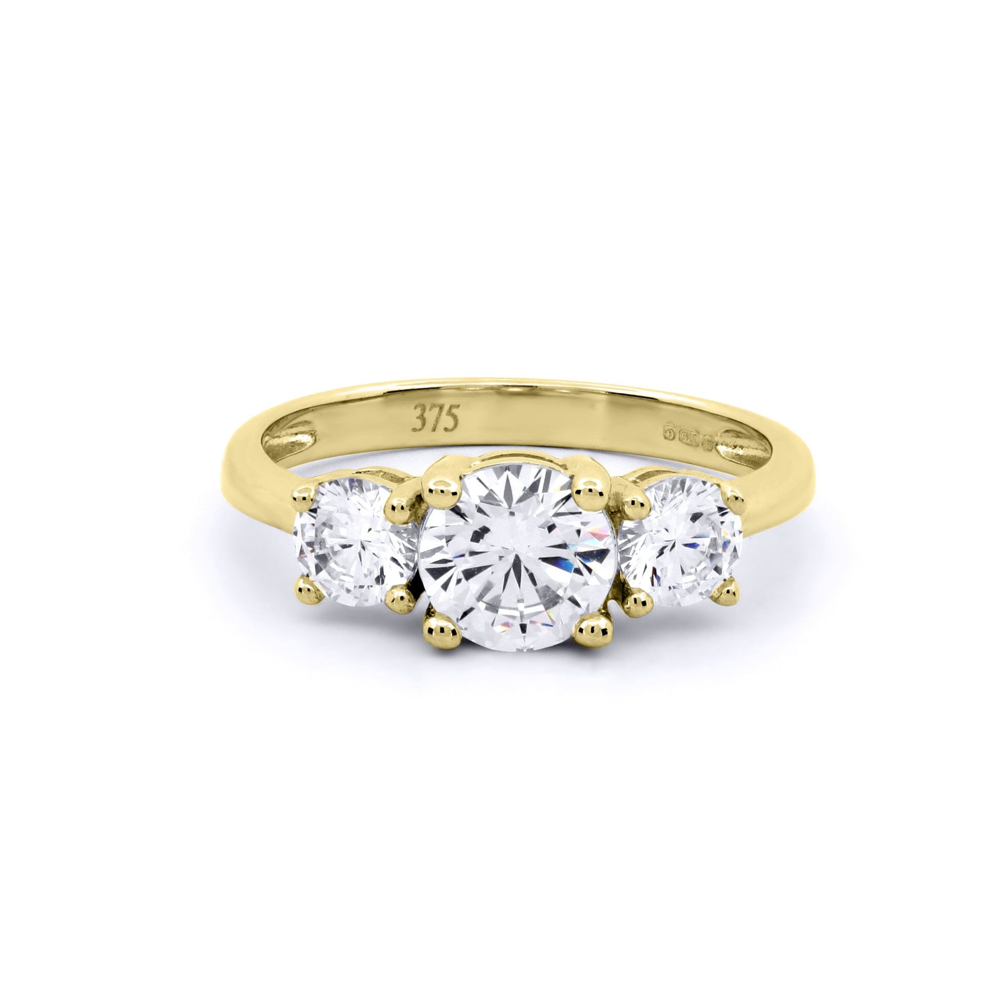9ct Gold  CZ 3 Stone Trilogy Engagement Ring 6.5mm 1.70cts - JRN537