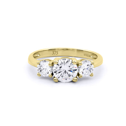 9ct Gold  CZ 3 Stone Trilogy Engagement Ring 6.5mm 1.70cts - JRN537