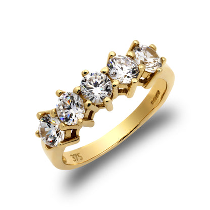 9ct Gold  CZ 5 Stone Eternity Ring - JRN538