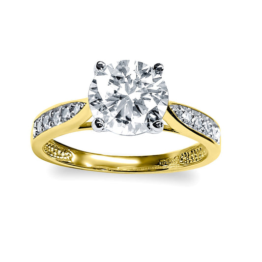 9ct 2-Colour Gold  CZ Solitaire Shoulder Set Engagement Ring - JRN554