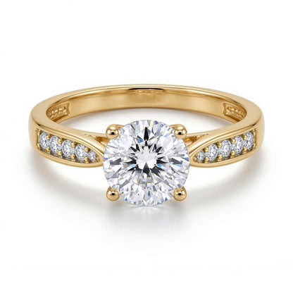 9ct Gold  CZ Solitaire Shoulder Set Engagement Ring - JRN554